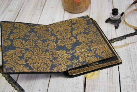 Rustic black and gold photo album, wedding guest book or journal. 22x15 cm.
