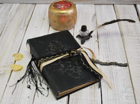 Rustic black and gold photo album, wedding guest book or journal. 22x15 cm.
